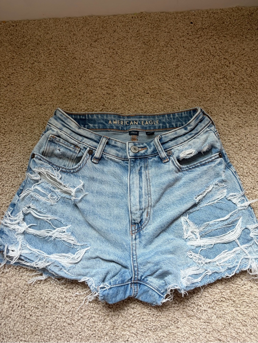 American Eagle Outfitters Light Blue Ripped High-Rise Denim Shorts